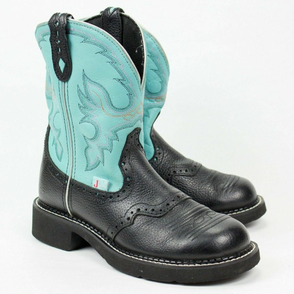 Justin Gypsy L9905 Womens US 8.5 B Blue Black Leather Western Cowgirl Ride Boots